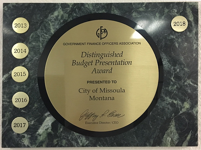 Distinquished Budget Presentation Award plaque