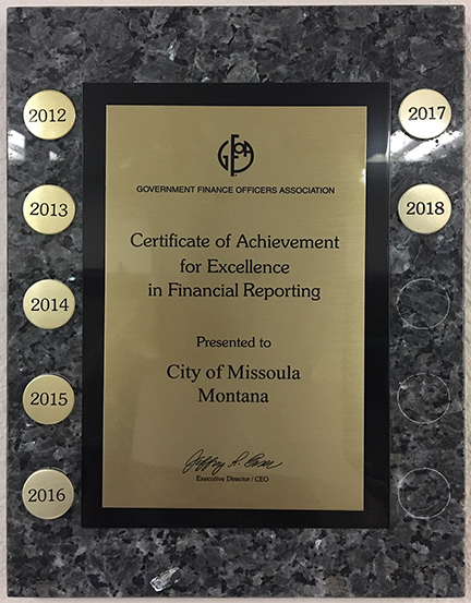 Excellence in Financial Reporting plaque